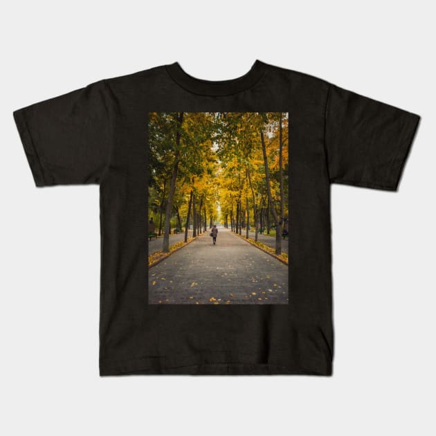 a walk in the autumn park Kids T-Shirt by psychoshadow